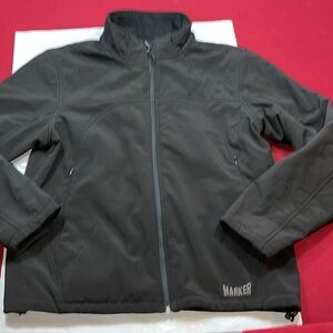 Marker women plain BLACK coat Soft Shell zip up Jacket Fleece Lined high neck L